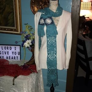 Aqua knitted scarf and gloves